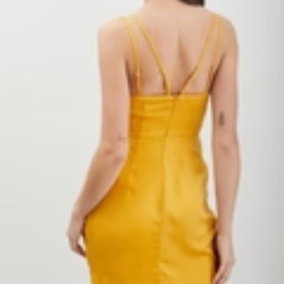 New do + be Gold Satin Bow Ruched Wrao Dress Size Medium New With Tags - Picture 5 of 12